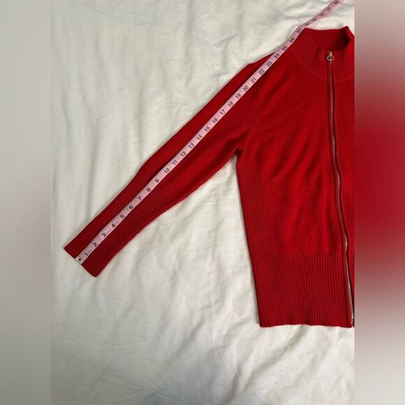 Calvin Klein Red Mock Neck Full Zip Ribbed Sweater Size Medium, Chic & Versatile - Picture 8 of 11